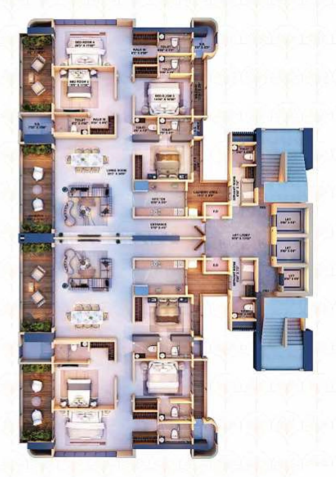 Typical floor plan of a 4 BHK Oceanic Sky Suite at Sai Palm View